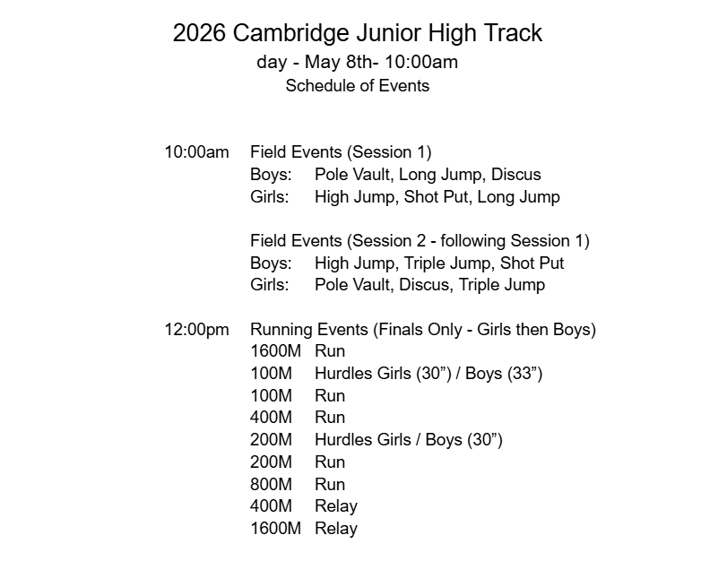 Cambridge JH Invite Schedule