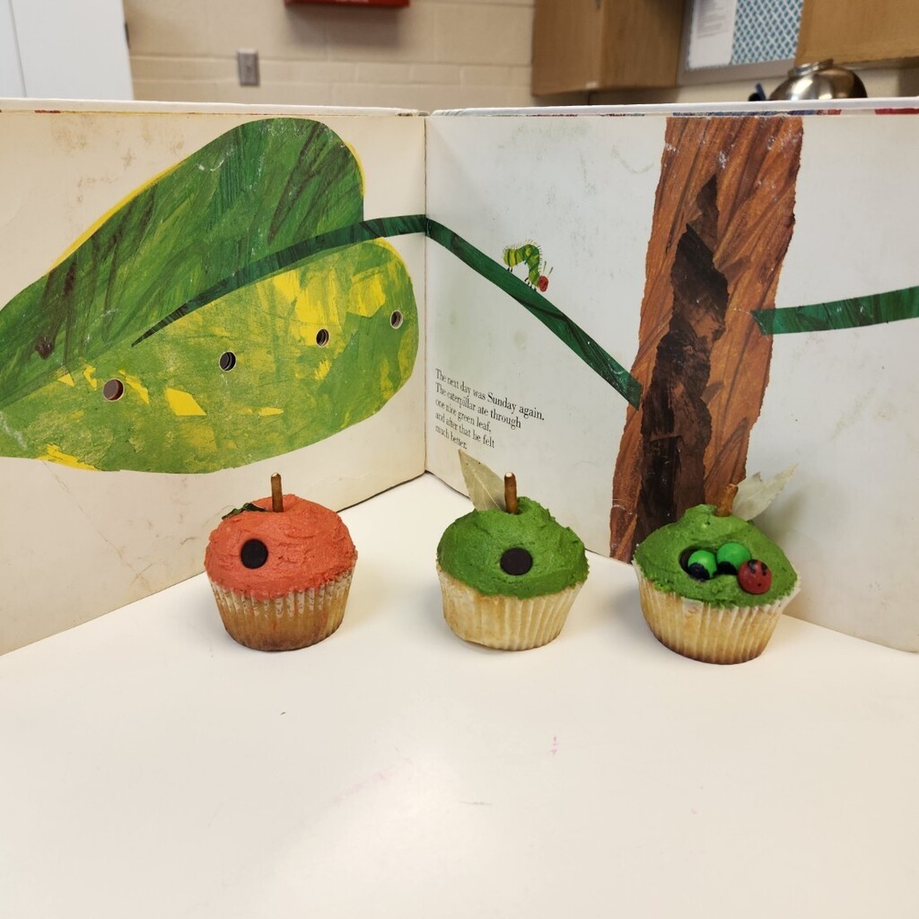 Paisley and Adrianna designed cupcakes to go with The Hungry Caterpillar book.