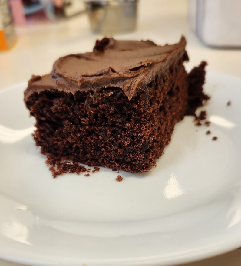 Reese made a tasty mayonnaise chocolate cake and rich frosting!