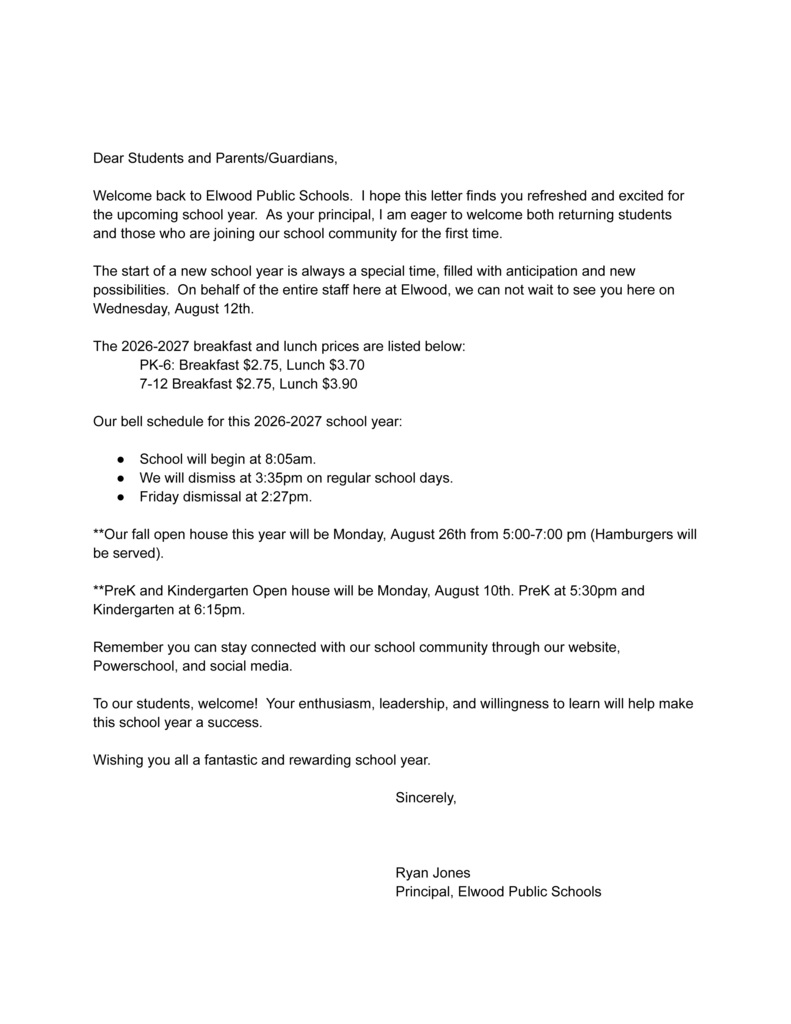 Welcome back letter