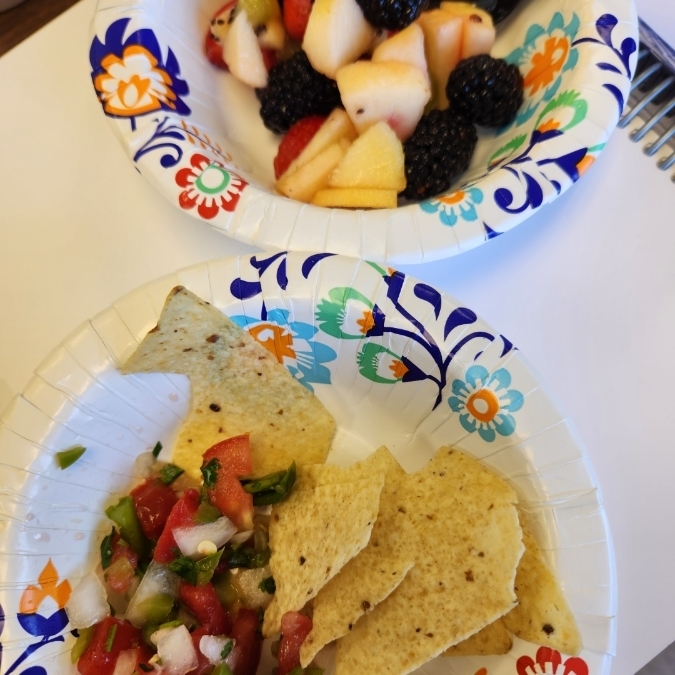 Fresh salsa and fruit salad from Foods 1 class!
