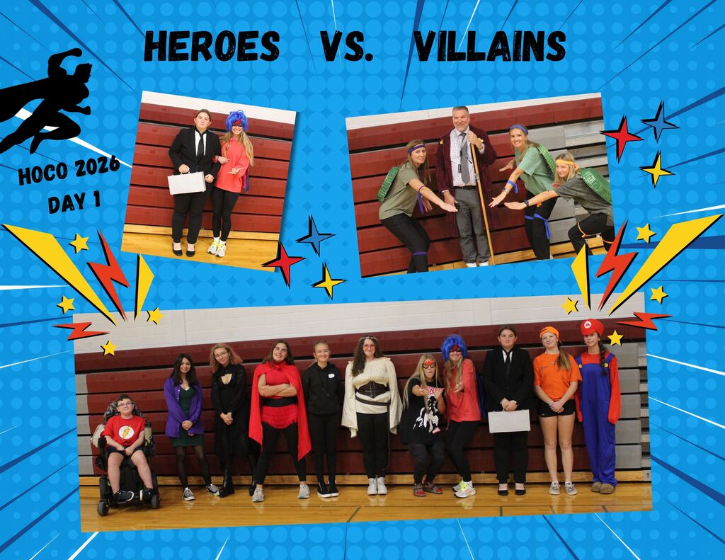 Students and staff who dressed up for Heroes vs. Villains Day during Homecoming Week