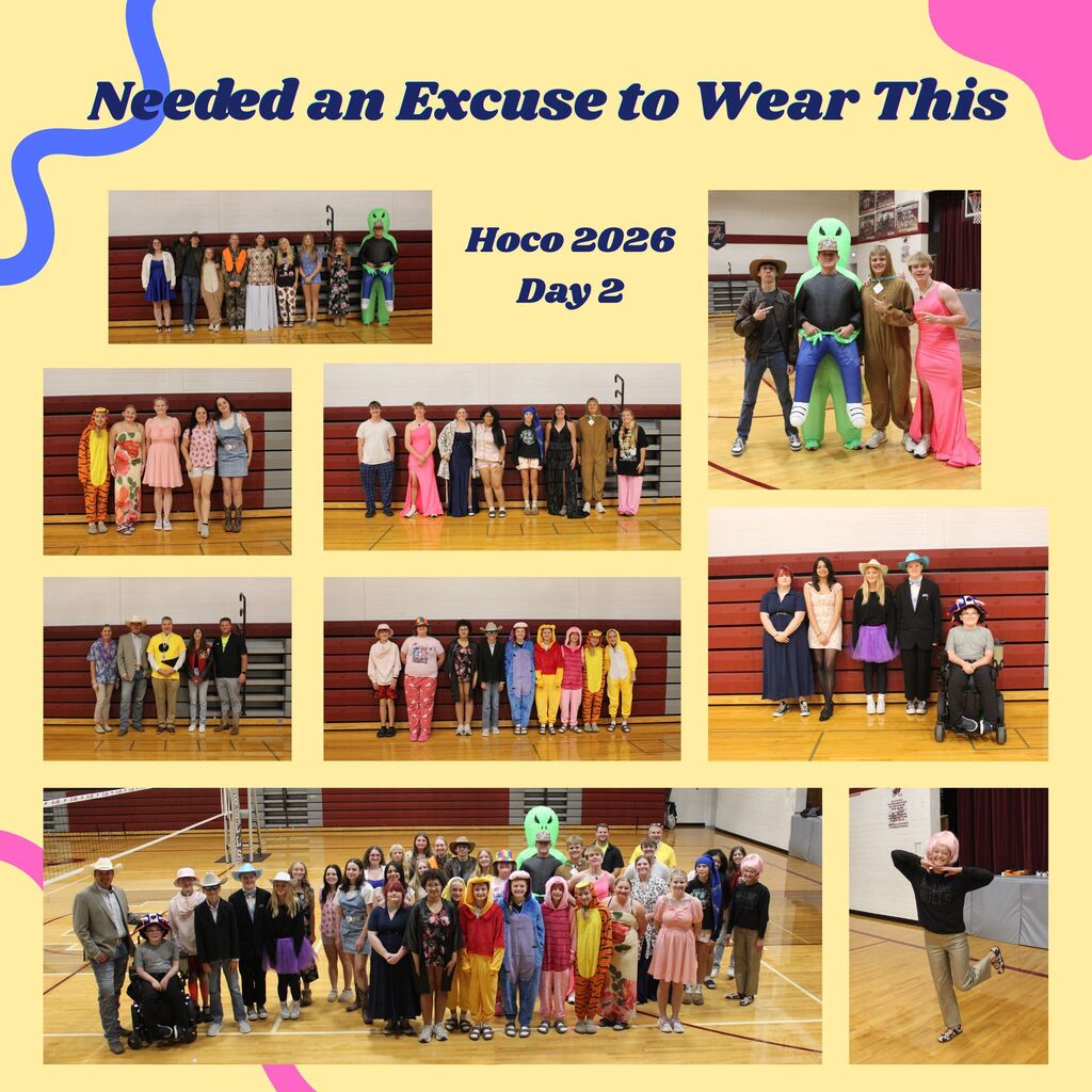Students and staff who dressed up for "Needed an Excuse to Wear This" during Homecoming Week