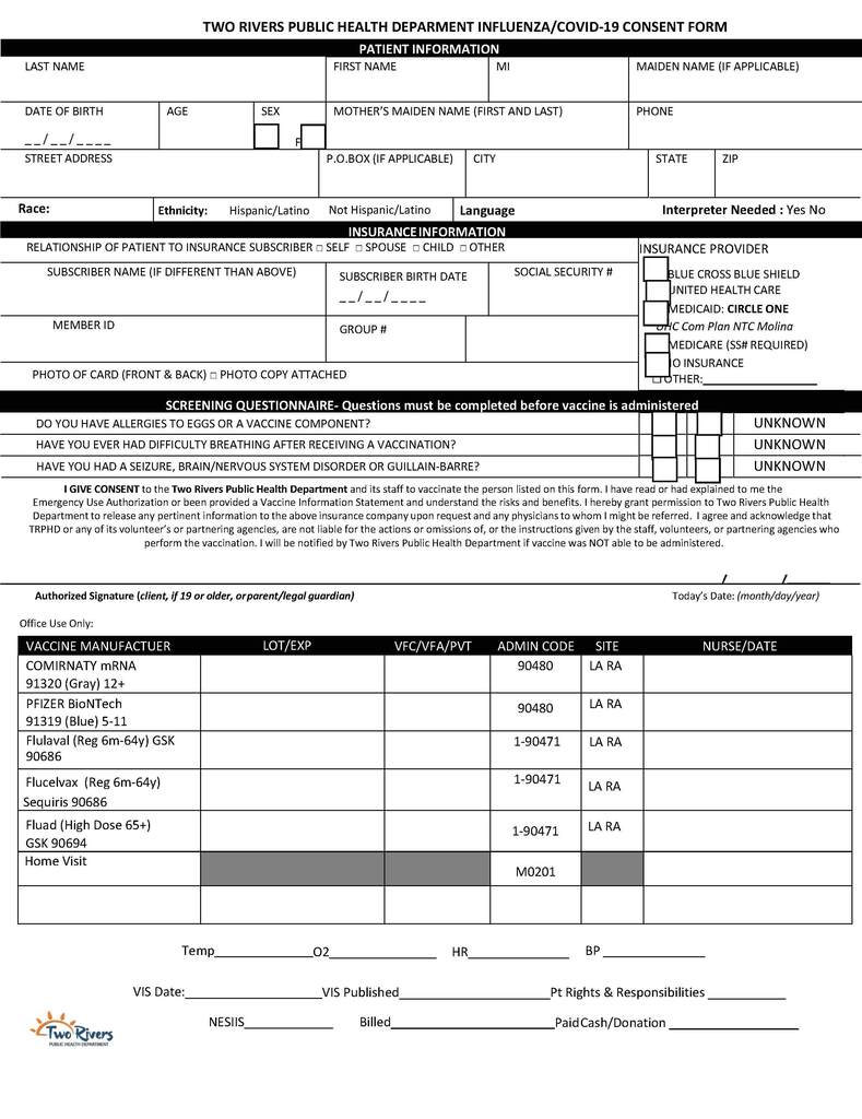 image of 2026-2027 vaccine form