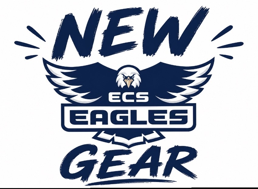 The blue and white logo for the ECS Eagles features an eagle with spread wings and the words "New Gear" below.