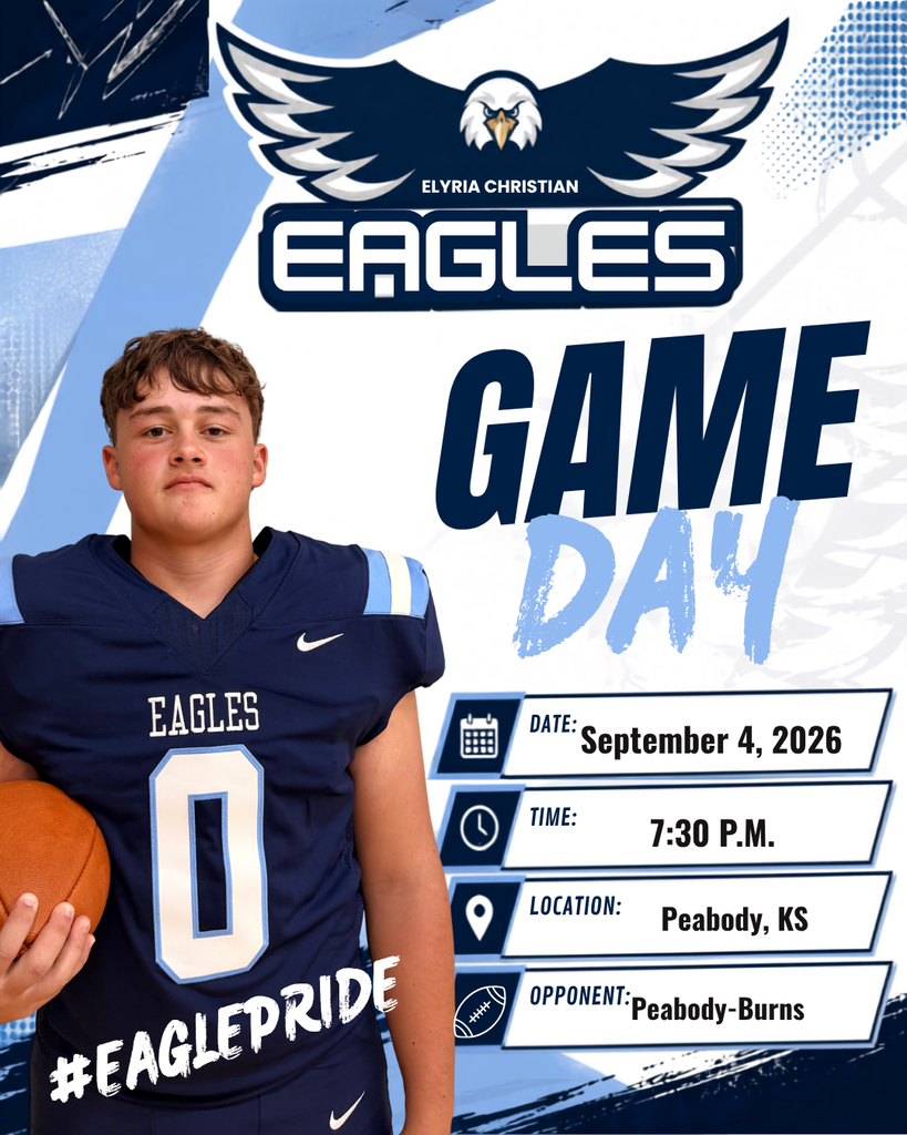 Player in a blue football jersey holding a ball, poster with "Eagles Game Day" text, date September 4, 2026.