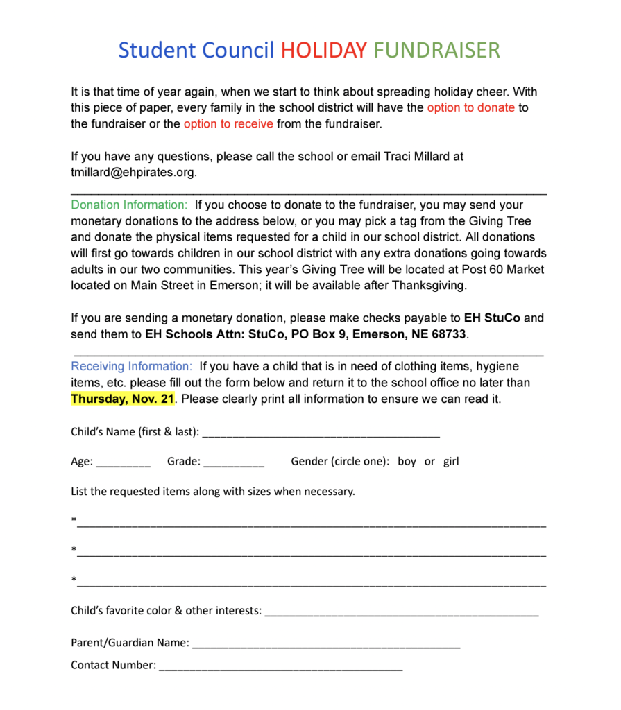 Student Council Holiday Fundraiser