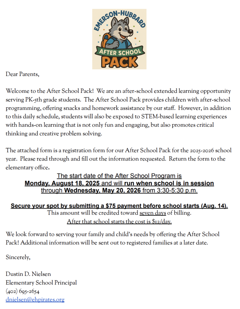 After School Program Form (page 1 of 2)