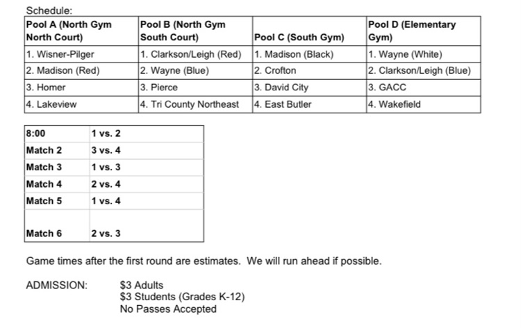 JV VB tourney schedule