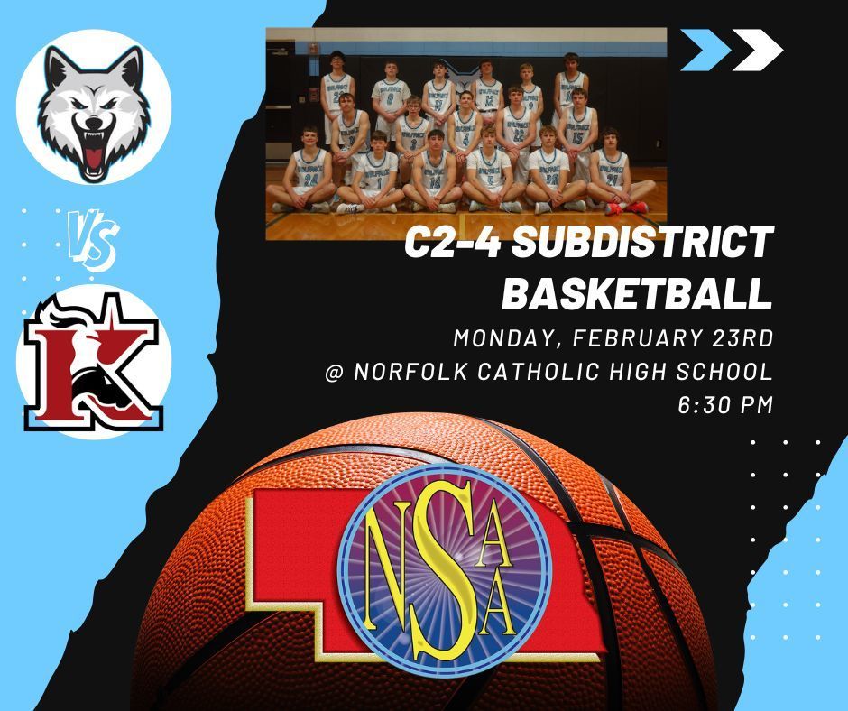 subdistrict basketball 2/23 at 6:30 @ Norfolk