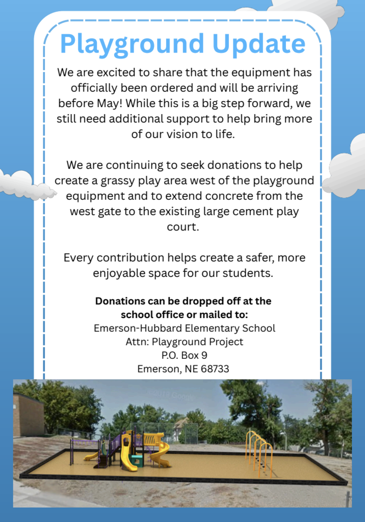We are incredibly grateful for the generosity shown by our February donors in support of the EH Elementary Playground Fundraiser.