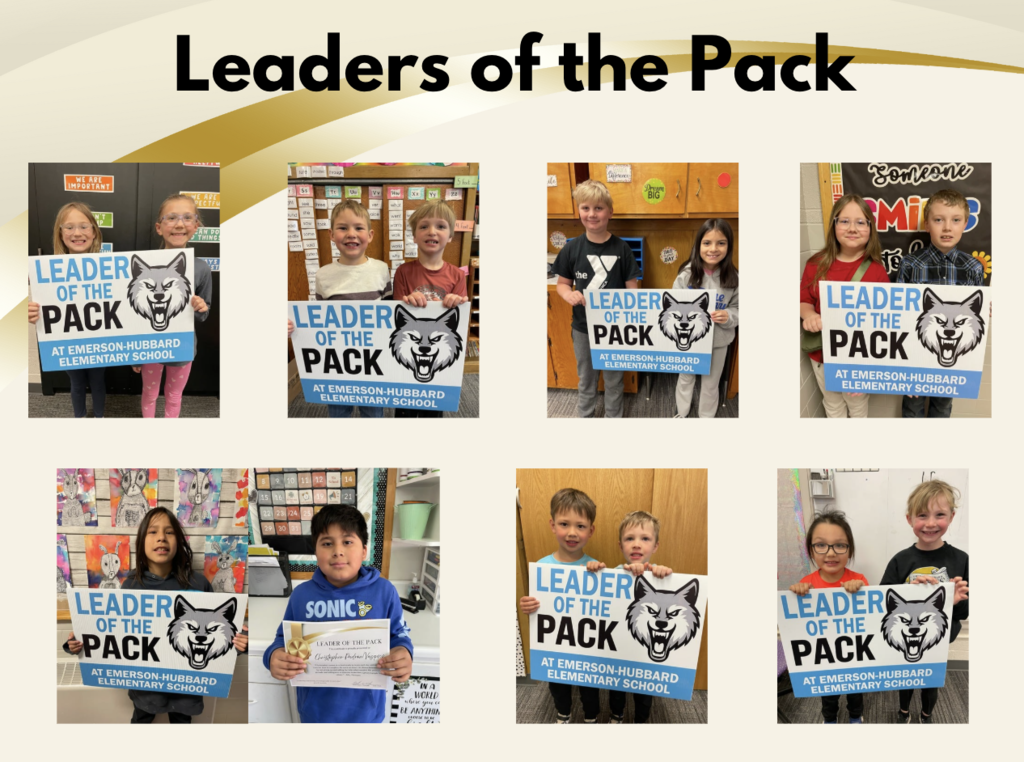 We’re proud to recognize our newest Leader of the Pack students from yesterday’s Celebration Assembly at Emerson-Hubbard Elementary!  These students go above and beyond each day, showing leadership, kindness, responsibility, and respect—setting the tone for what it means to be part of our school community.  Help us celebrate these outstanding role models and encourage all of our students to keep leading with character and heart!