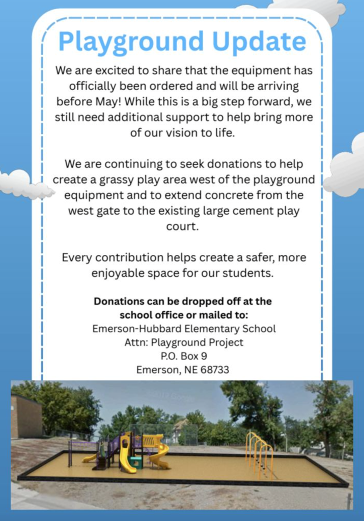 We are incredibly grateful for the generosity shown by our March donors in support of the EH Elementary Playground Fundraiser.