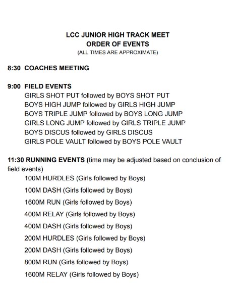 schedule of events jh at laurel