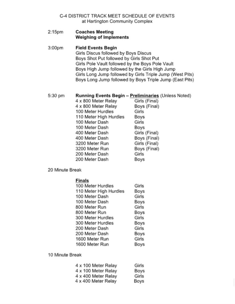 track schedule of events