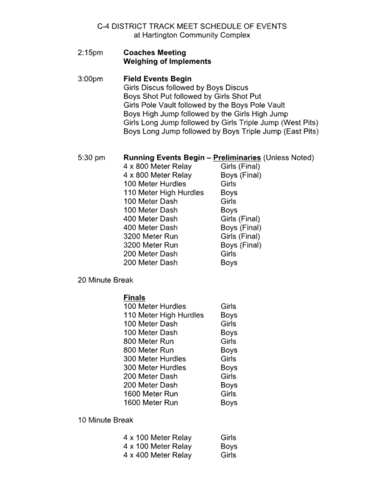 schedule of events