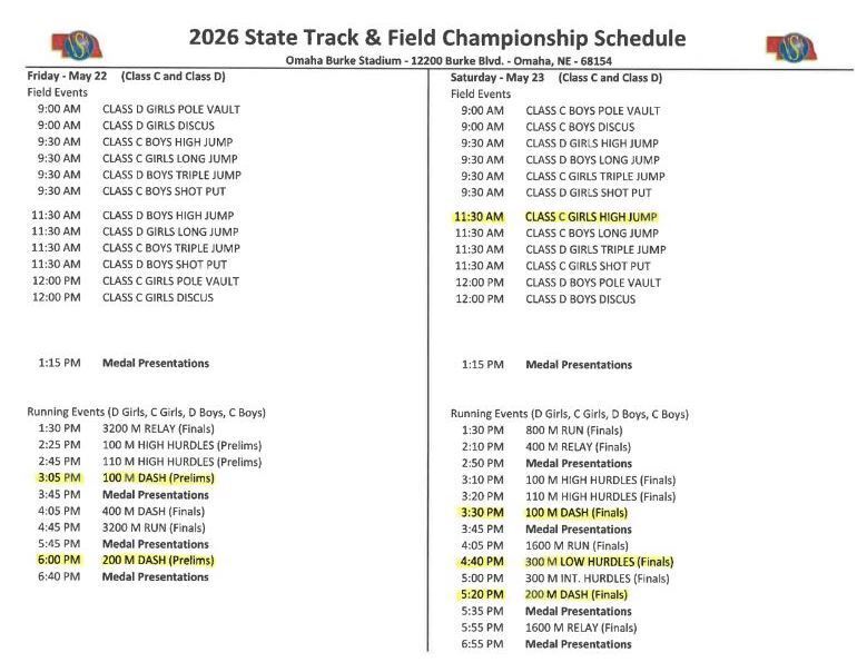 schedule of state track events