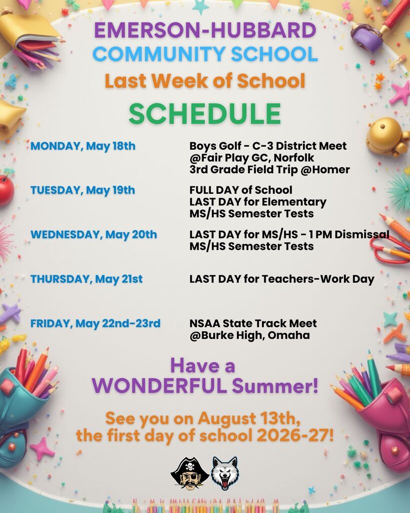 Last week of school schedule