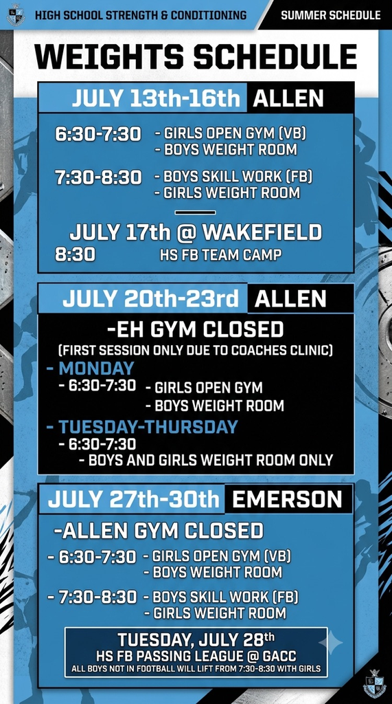summer weights schedule