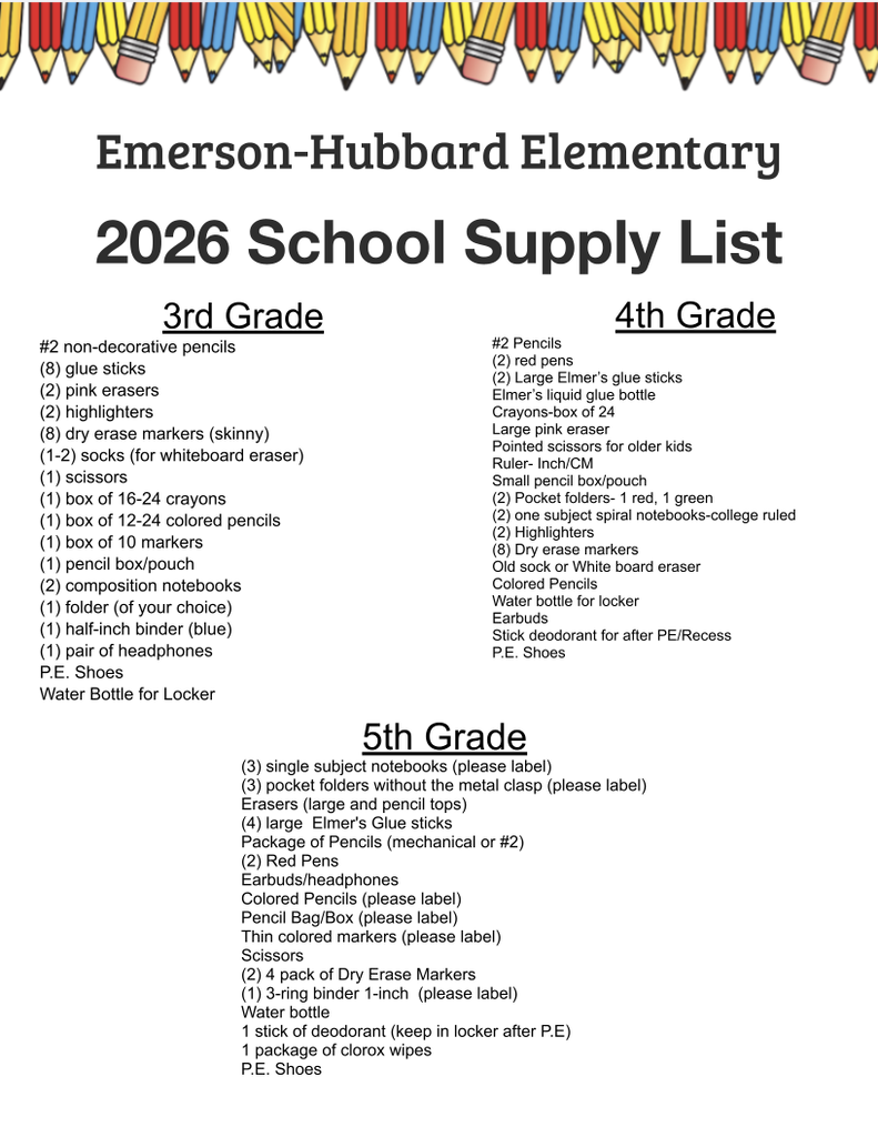 3-5th school supply lists