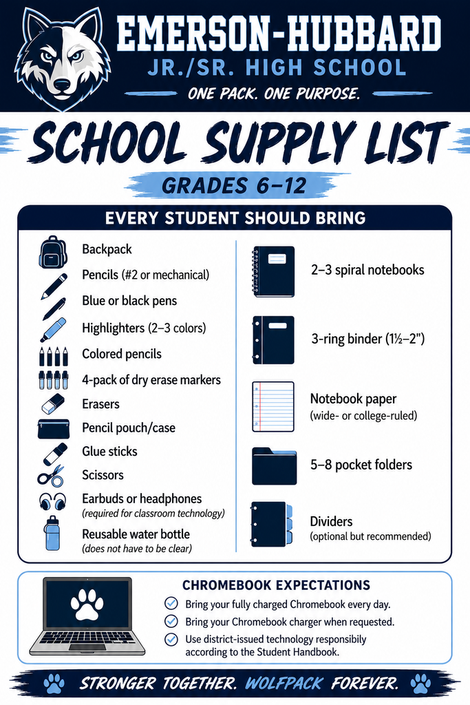 6-12 school supply list