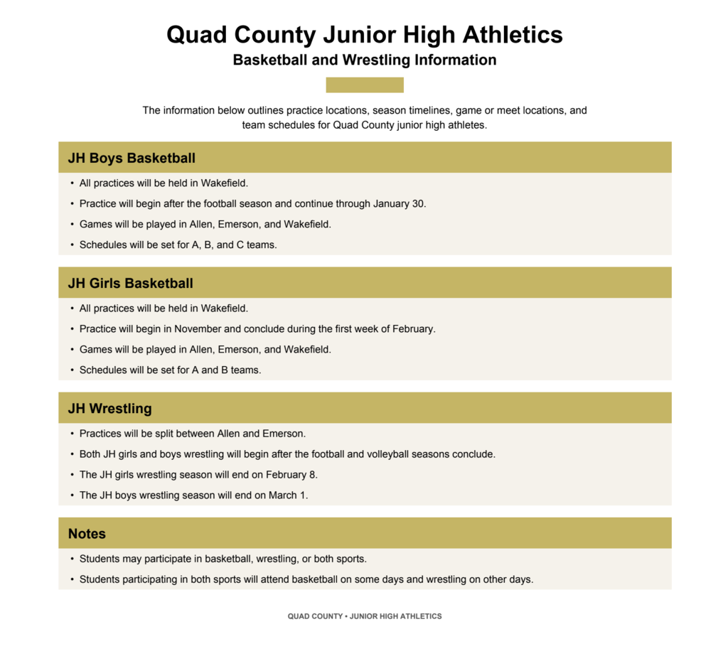 Quad county JH info