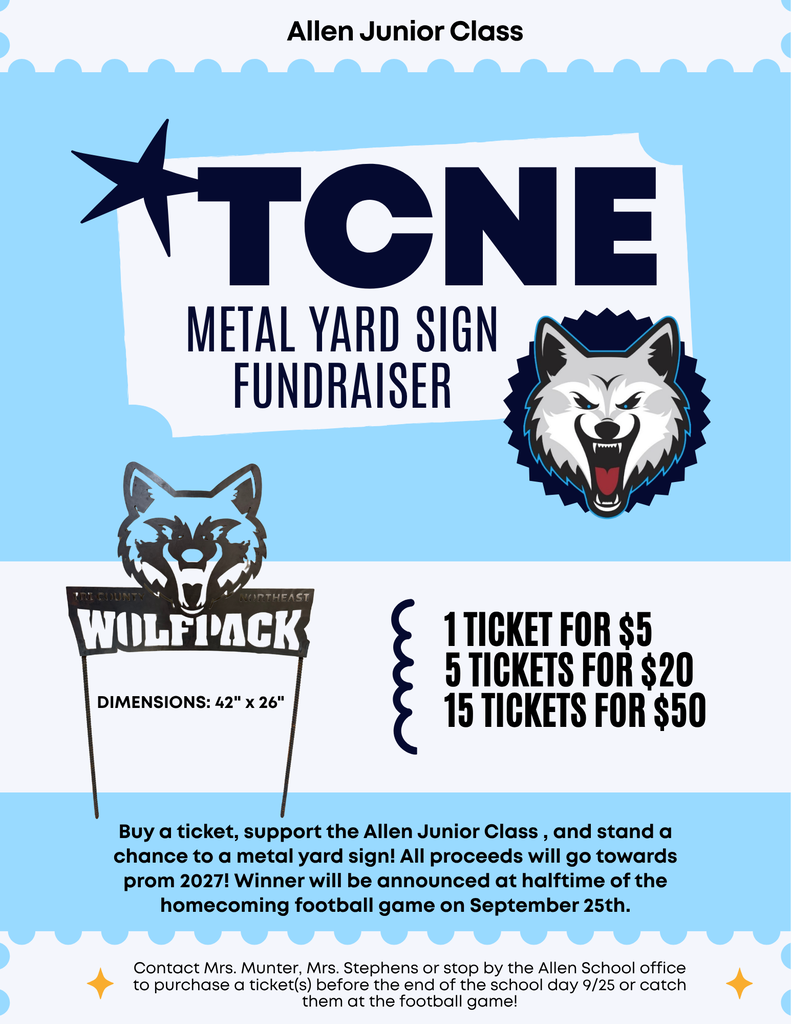 TCNE metal yard sign fundraiser Allen JR class