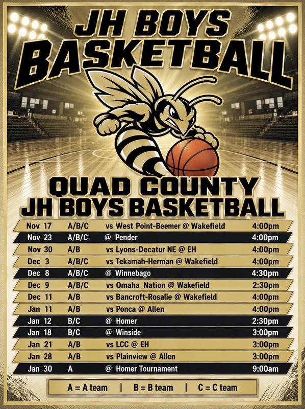 Quad County JH Boys Basketball schedule