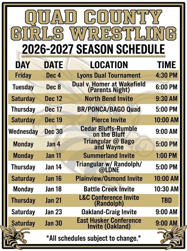 Quad County HS Girls Wrestling schedule