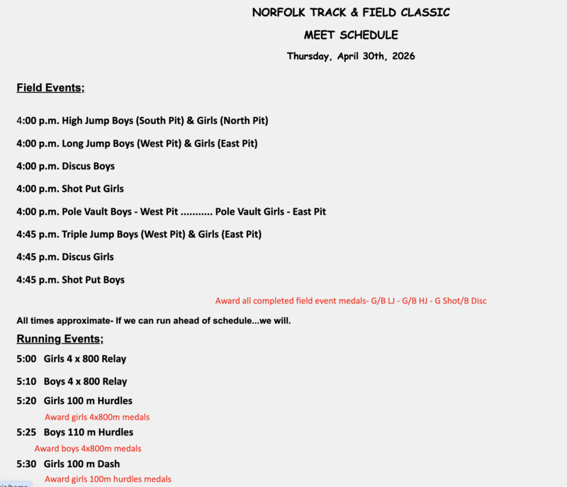 Norfolk Classic track and field schedule