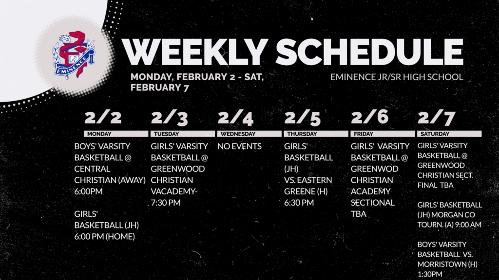 Weekly feb 2 Athletics Schedule