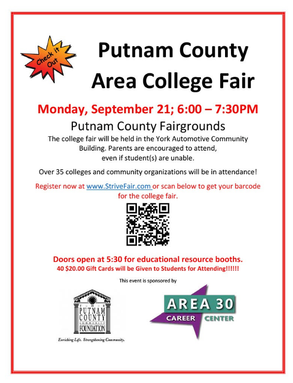 High School Students-Putnam County Area College Fair!