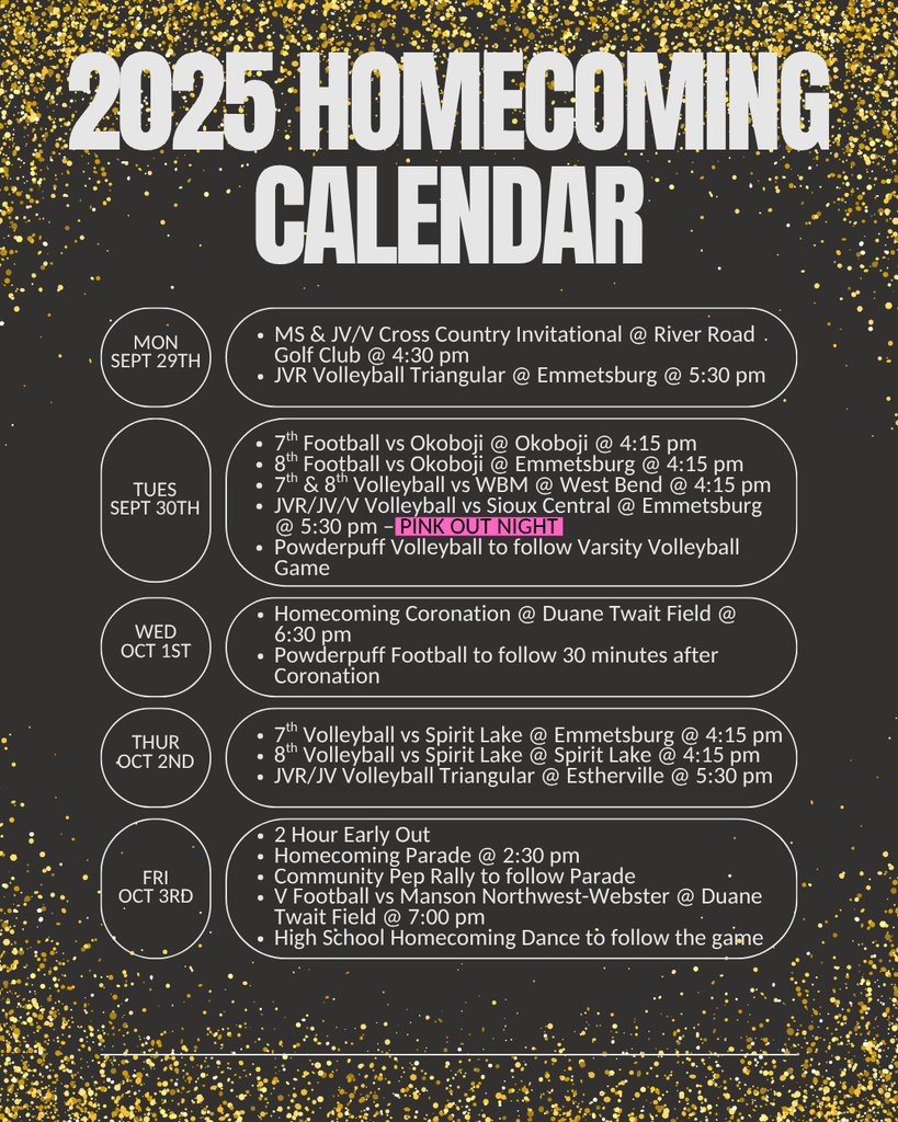 2025 Homecoming Calendar