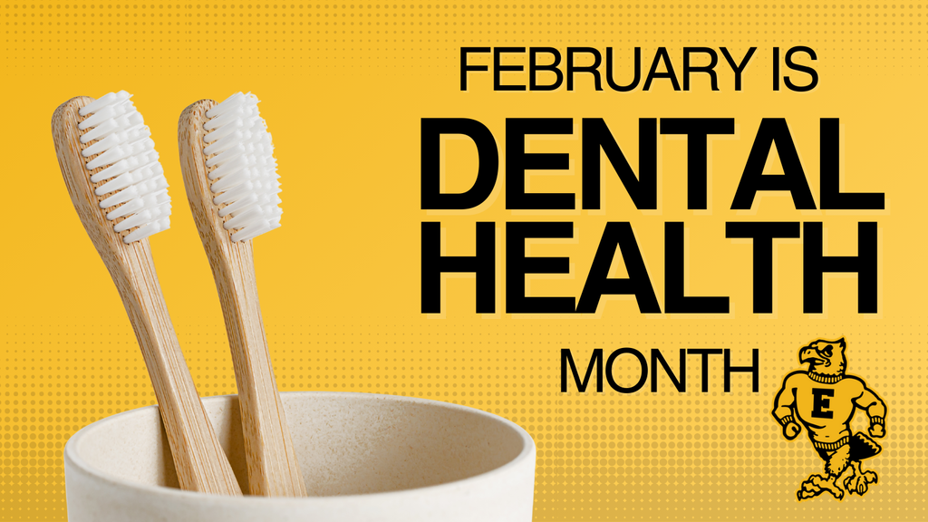 February is Dental Health Month, highlighted by Emmetsburg Community School District with an image of two toothbrushes.