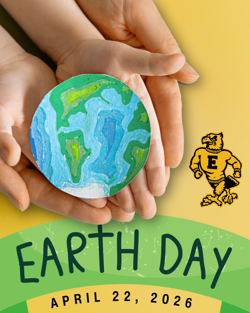 Hands gently hold a painted Earth craft, with “Earth Day” and April 22, 2026 displayed on a green banner background.