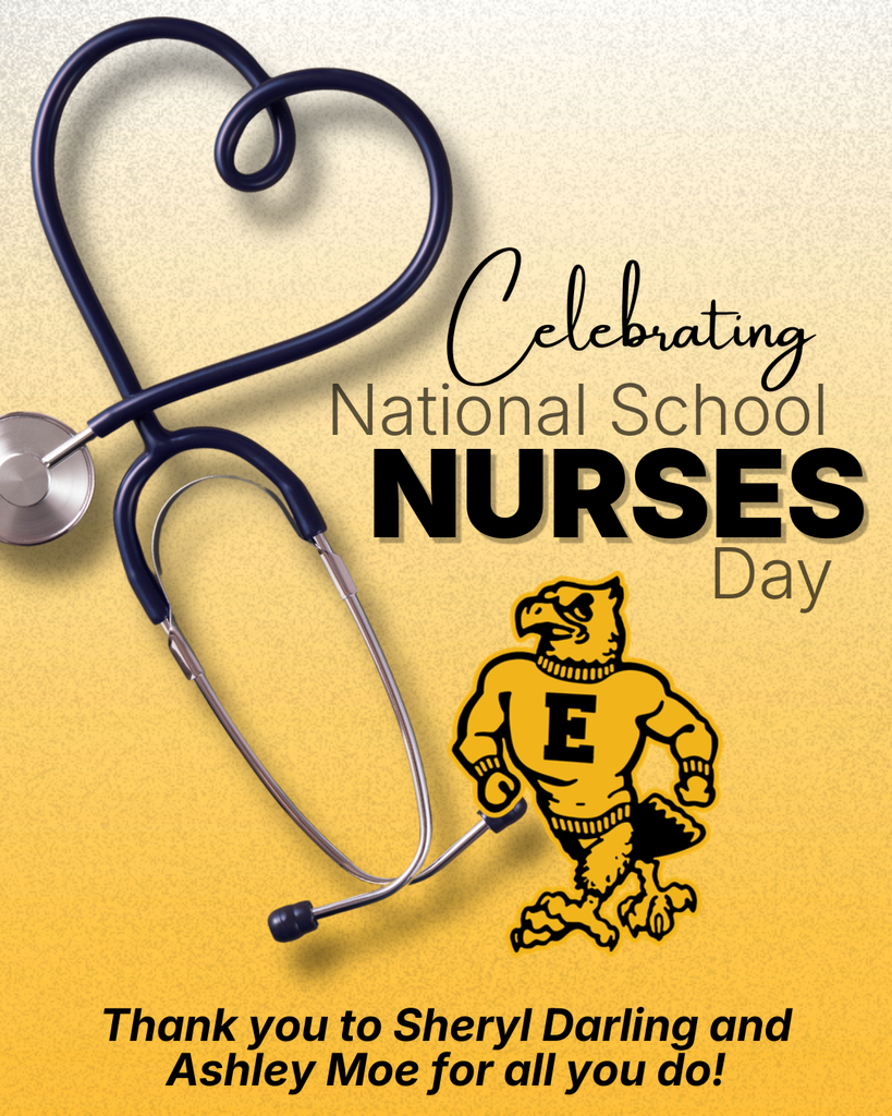 Stethoscope shaped like a heart with text “Celebrating National School Nurses Day,” thanking Sheryl Darling and Ashley Moe.