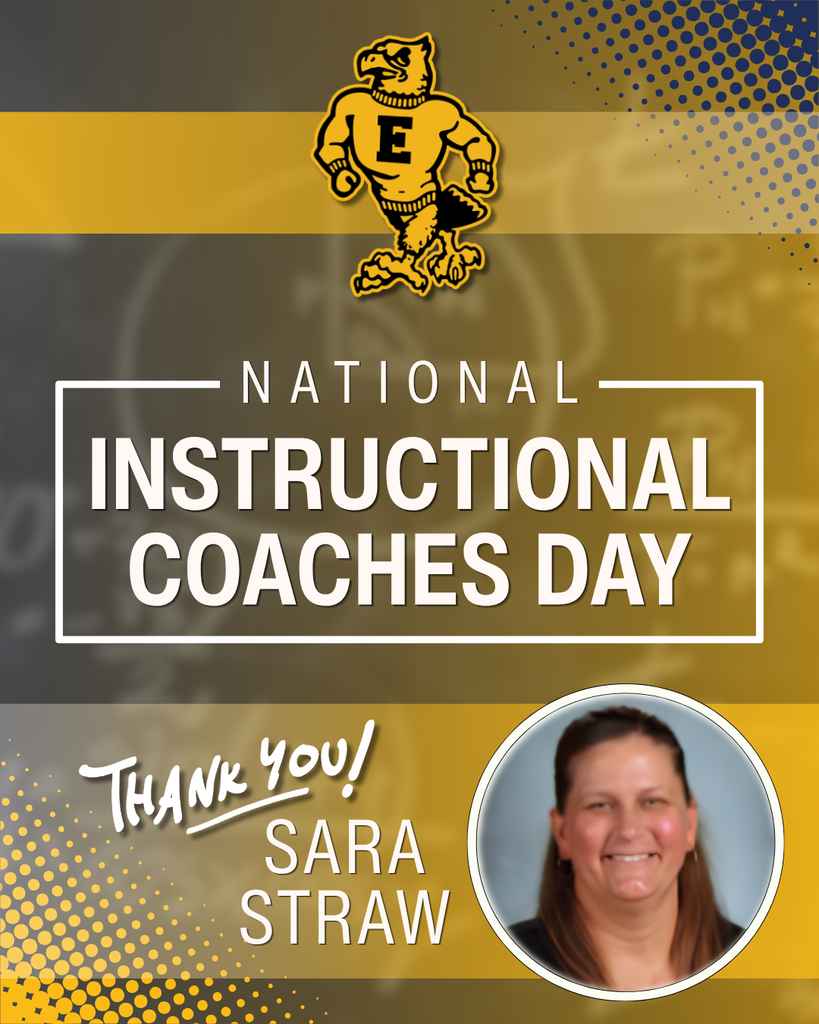 National Instructional Coaches Day tribute thanking Sara Straw, featuring her portrait and a black-and-gold school mascot.
