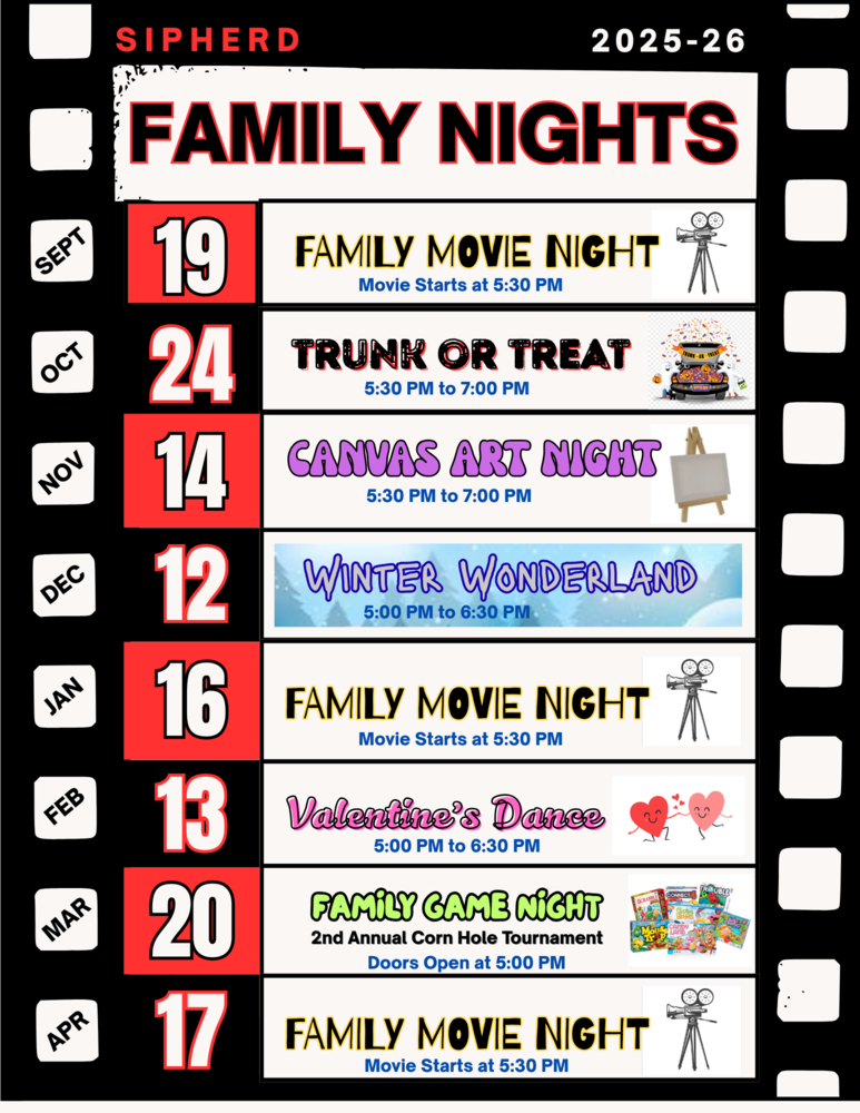 25-26 Family Nights Event Schedule