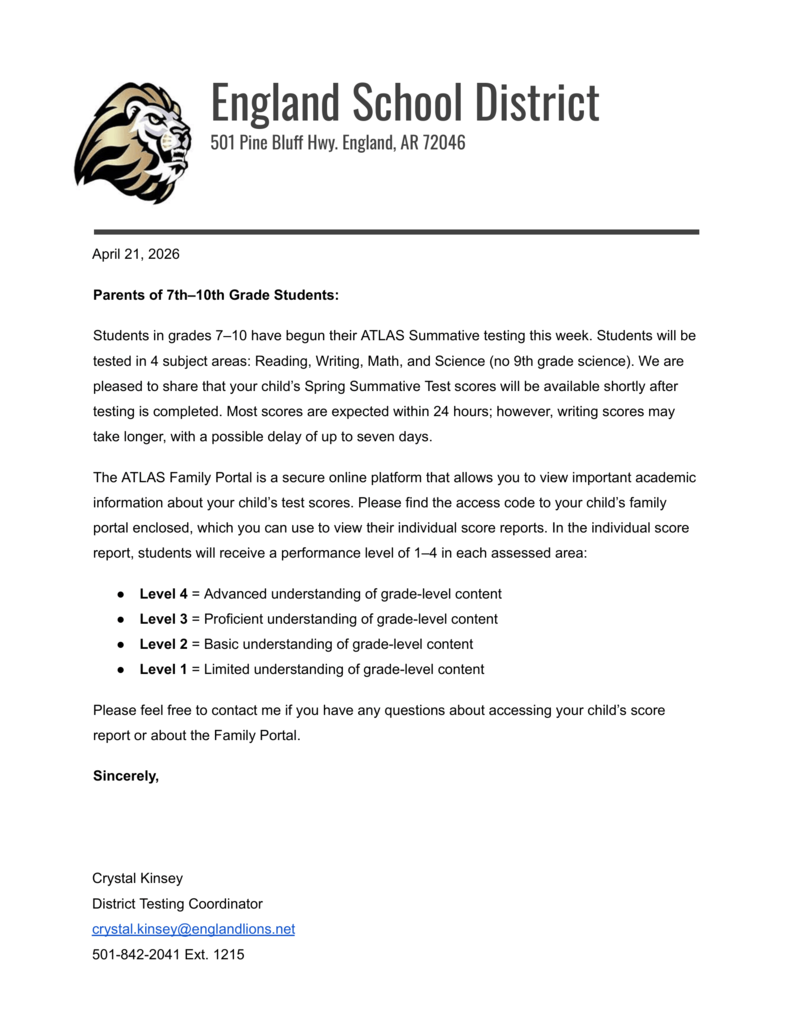 ATLAS Family Portal Letter_EHS_English