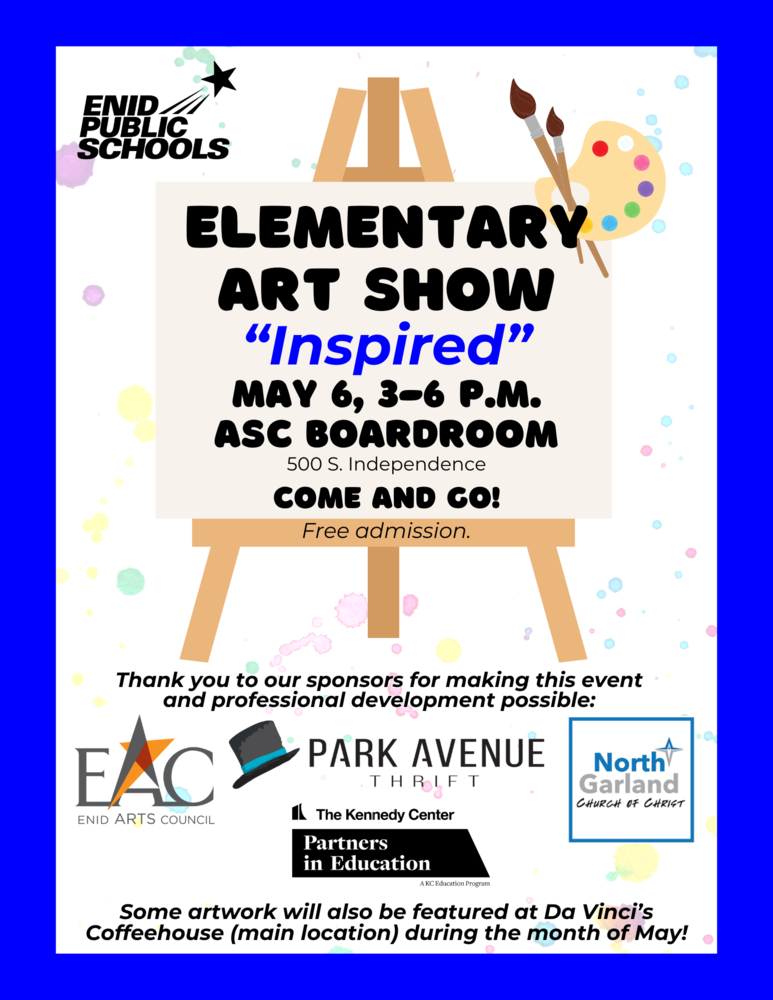 Elementary Art Show "Inspired" poster work, all information is available in press release below