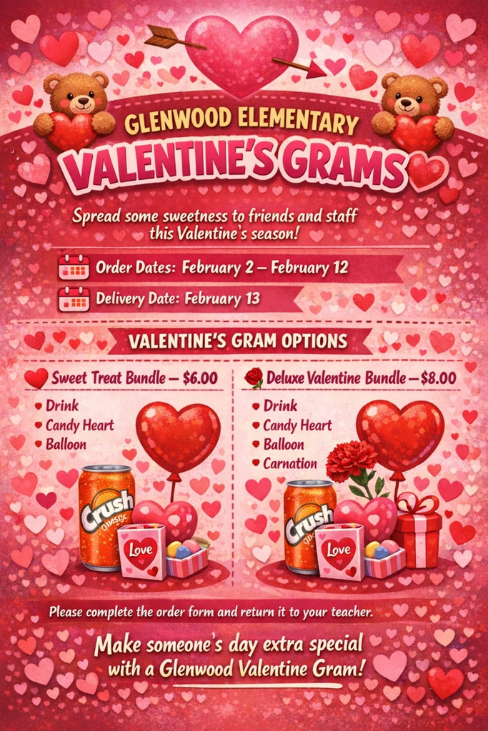 valentine’s Day Gram flyer for Glenwood Elementary