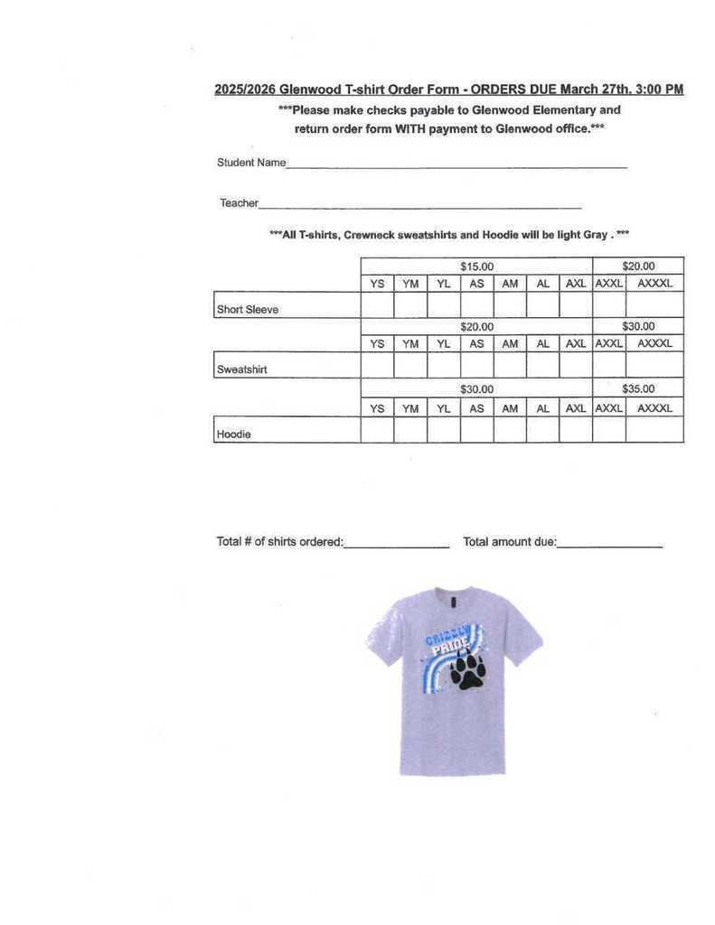 T-shirt Order form