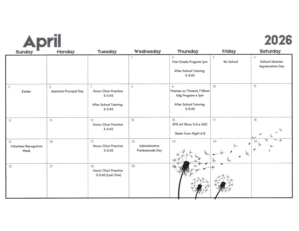 April 2026 Calendar of events