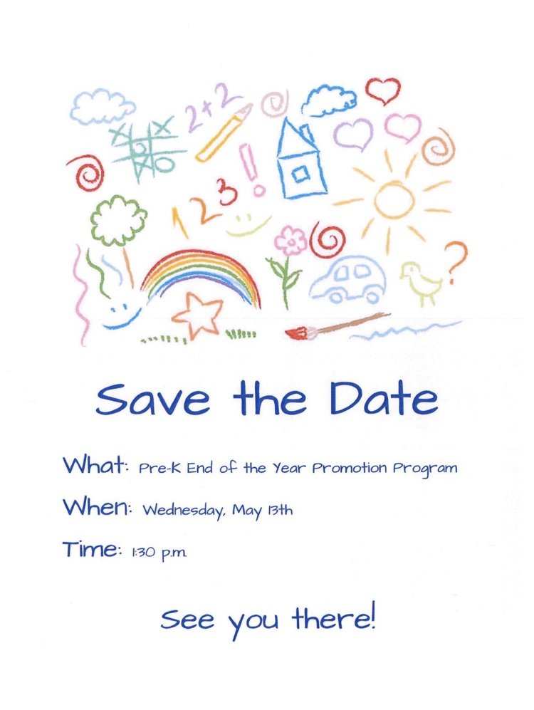 Pre K Program May 13th @1:30
