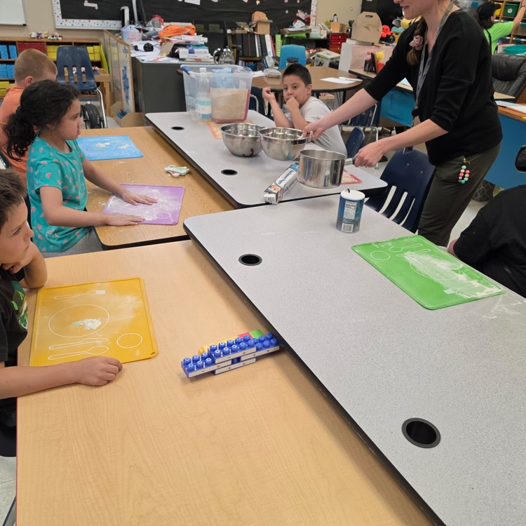 Our OT providers helped Ms. Johnston and Mrs. Peterson's classes make play doh.💙🦁💛