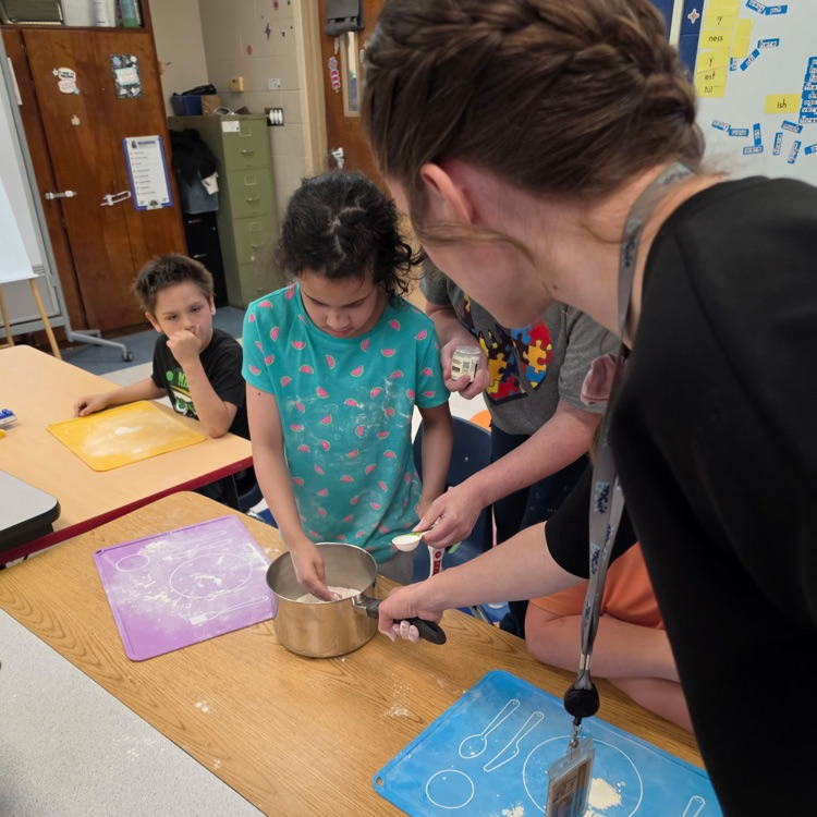 Our OT providers helped Ms. Johnston and Mrs. Peterson's classes make play doh.💙🦁💛