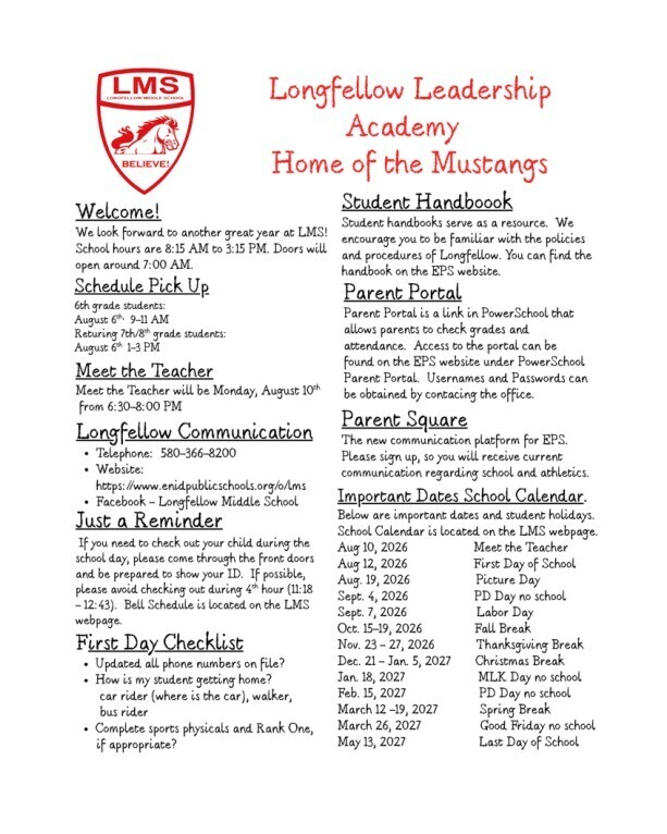 picture of back to school information that can be found on the eps/lms website. generic information organized for a quick review