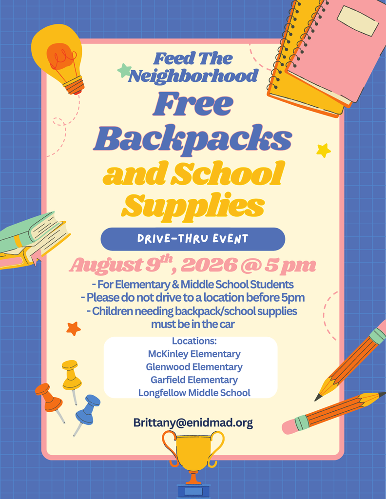 Free Backpacks and school supplies will be distributed on August 9th starting at 5pm.