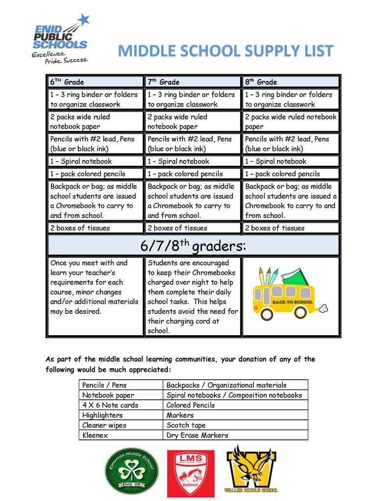 Middle School Supply List