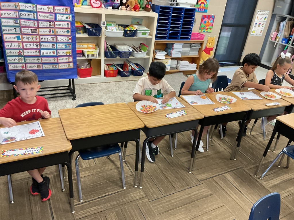 1st grade students sorting & graphing fruit loops by color